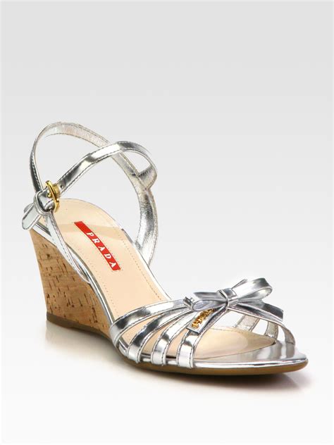 prada metallic leather wedge mule sandals|prada ladies sandals.